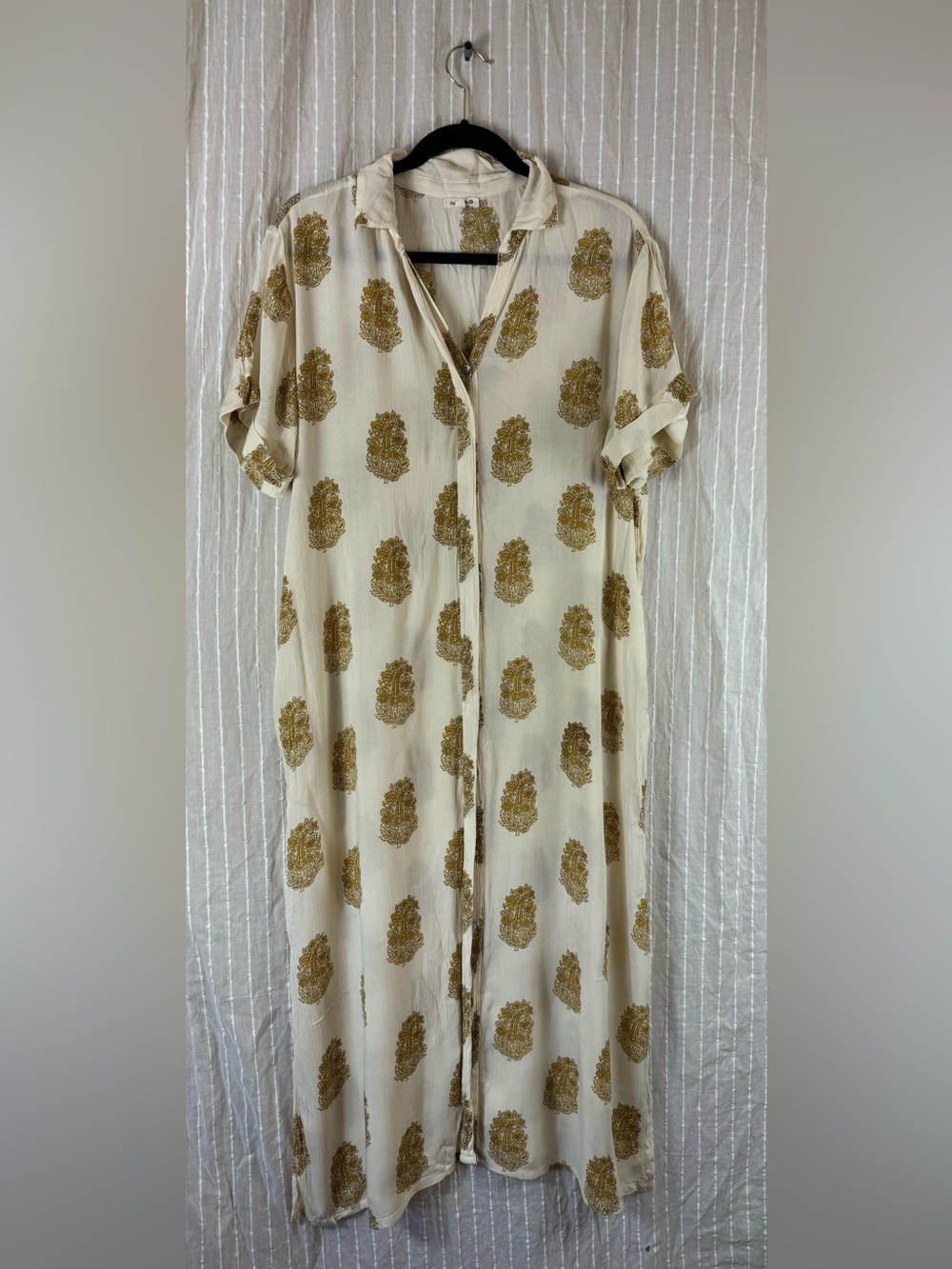 Naturalife Ladies 100% Cotton Button-Up Dress with Gold Floral Print in Large